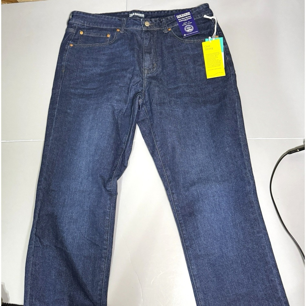 Fair Harbor Driftwood Denim Pants Jeans 34 32 Deep Sea Dark Wash New